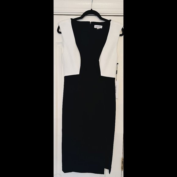 NWT!  Calvin Klein Women's Colorblocked Side-Slit Sheath Dress Size 4 - Picture 4 of 7